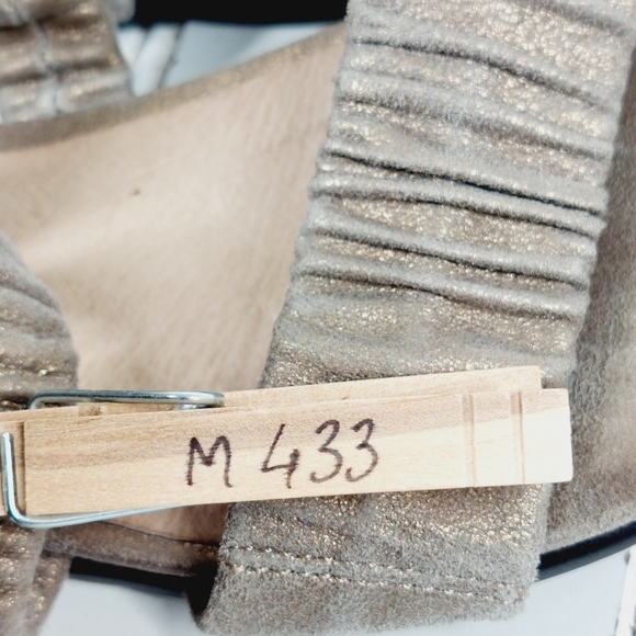 Eileen Fisher Dylan Scrunched Metallic Tan Elastic Strap Flat Summer Sandal M433 - Picture 12 of 12